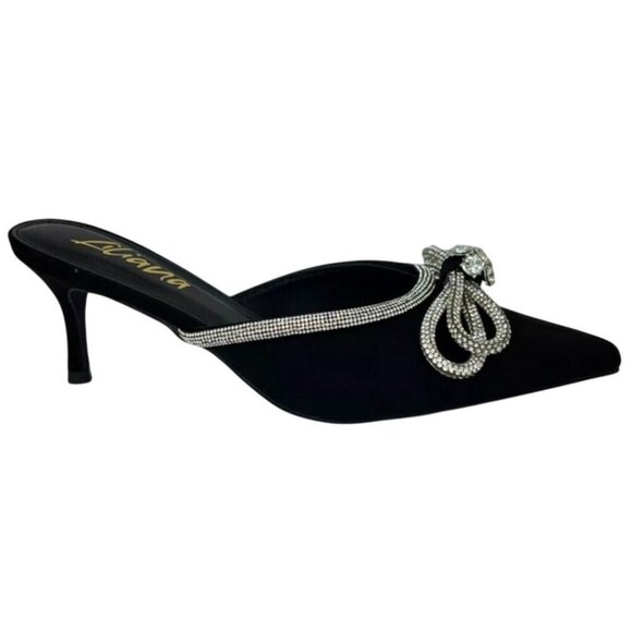 LILIANA / Romantiq 1 / Black / Rhinestone / Bow / Embellished / Slip-On Mule Hee - Picture 2 of 8